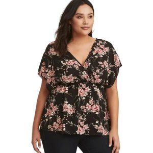 Torrid Size 6 Black Floral Georgette Babydoll Surplice Blouse